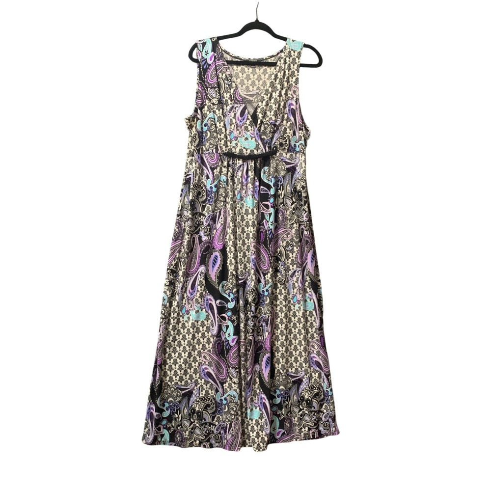 Elementz Maxi Dress Womens XL Purple Paisley Sleeveless Empire Waist Whimsigoth